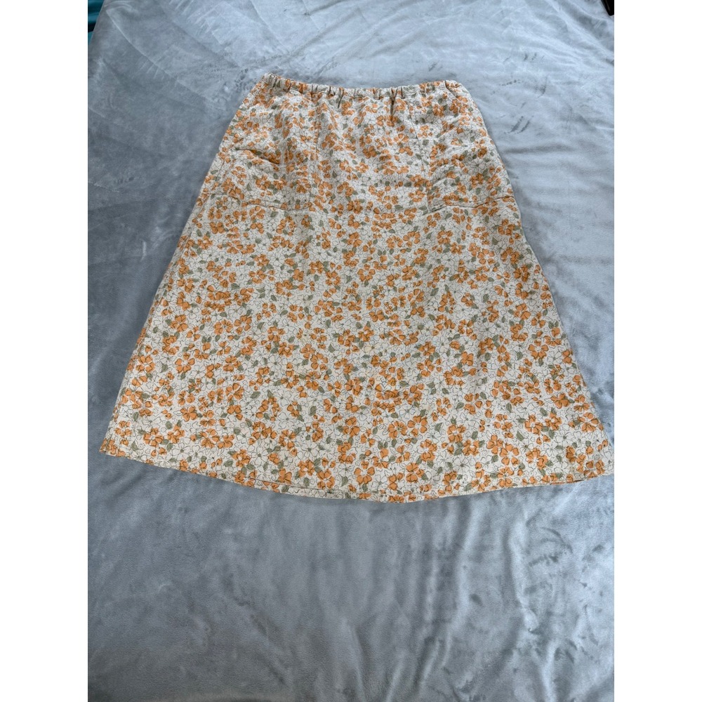 Eddie Bauer Elastic Waist Skirt MP 100% Linen Floral Long Modest Lagenlook Y2K
